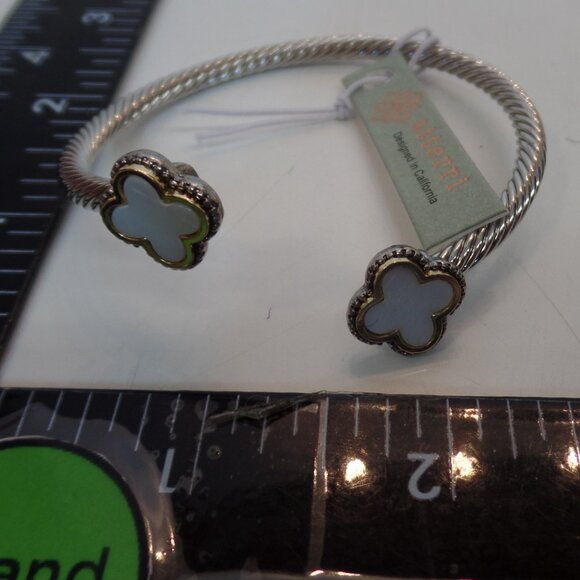 Atterri Silver Twisted Wire Bracelet W Alhambra Accents Mother of Pearl Gold NWT - Picture 5 of 8